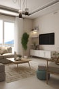 Greek style interior of living room in modern luxury house Royalty Free Stock Photo