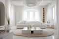 Greek style interior of living room in modern luxury house Royalty Free Stock Photo