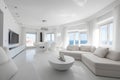 Greek style interior of living room in modern luxury house Royalty Free Stock Photo