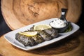 Greek style rice wrapped in a grapevine leaf