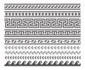 Greek style seamless frames. Geometric border set. Vector ornament pattern. Mediterranean decor elements.