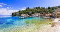 Greek summer holidays - tranquil village Loggos in beautiful Paxos. Ionian islands Royalty Free Stock Photo