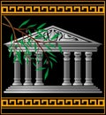 Greek temple and olive branch