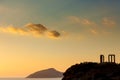 Greek temple of Poseidon at sunset, Cape Sounio Royalty Free Stock Photo