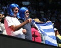 Greek tennis fans support tennis player Stefanos Tsitsipas during his quarter final match at Australian Open 2019