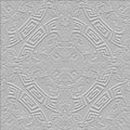 Greek textured 3d seamless pattern. White embossed floral grunge background. Ethnic tribal relief backdrop. Greek key meanders