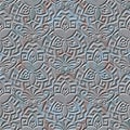 Greek textured emboss 3d seamless pattern. Grunge halftone squares vector background. Repeat relief tribal ethnic backdrop.