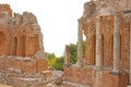 Greek Theater in the City of Taormina, Sicily Island, Italy. Old and Ancient Stone Ruins. Old Greek Columns, Greek Style Royalty Free Stock Photo