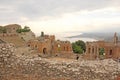 Greek Theater in the City of Taormina, Sicily Island, Italy. Old and Ancient Stone Ruins Royalty Free Stock Photo