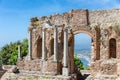 Greek theater Taormina city with a by look at Siciliy Royalty Free Stock Photo