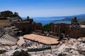 Greek theater in Taormina with the Etna volcano in the background Royalty Free Stock Photo