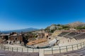 Greek theater in Taormina with the Etna volcano in the background Royalty Free Stock Photo