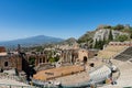 Greek theater in Taormina with the Etna volcano in the background Royalty Free Stock Photo