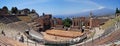 Greek theater in Taormina, with Etna volcano, Sicily Island, Italy Royalty Free Stock Photo