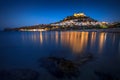 Greek town Lindos at night in Rhodes island Royalty Free Stock Photo