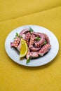 Greek traditional, sea food - Octopus with olive oile and lemon juice. Octopus Ceviche Royalty Free Stock Photo