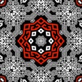 Greek tribal ethnic style traditional seamless pattern. Vector ornamental black white red floral ornaments. Greek key meanders. Royalty Free Stock Photo