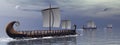 Greek trireme boats - 3D render Royalty Free Stock Photo