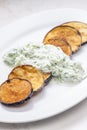 Greek tzaziki salad with fried aubergin