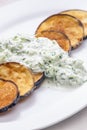 Greek tzaziki salad with fried aubergin Royalty Free Stock Photo