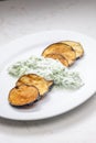 Greek tzaziki salad with fried aubergin