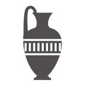 Greek vase silhouette. Ancient jug and pot with meander pattern. Glyph illustration. Clay ceramic earthenware. Vector. Royalty Free Stock Photo