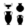 Greek Vases Black Silhouettes in A Simple Style. Vector Illustrations of various Clay Vessels Royalty Free Stock Photo