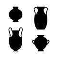 Greek Vases Black Silhouettes in A Simple Style. Vector Illustrations of various Clay Vessels Royalty Free Stock Photo