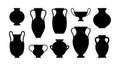 Greek Vases Black Silhouettes in A Simple Style. Vector Illustrations of various Clay Vessels Royalty Free Stock Photo