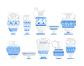 Greek vases blue and white flat vector illustrations set Royalty Free Stock Photo