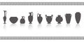 Greek vases silhouettes. Ancient amphoras and pots glyph illustration. Clay ceramic earthenware. Vector.