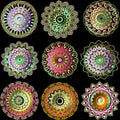 Greek vector colorful round mandalas patterns set. Beautiful greek key meanders lace ornament. Ethnic style ancient floral Royalty Free Stock Photo