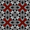 Greek vector seamless pattern. Abstract tribal ethnic style background. Repeat black white red floral backdrop with grunge flowers Royalty Free Stock Photo