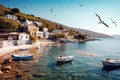 Greek village by the sea. Photorealistic image.
