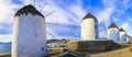 Greek windmills. Mykonos island Royalty Free Stock Photo