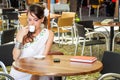 Greek woman in the cafe Royalty Free Stock Photo