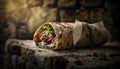 Greek Wrap On Stone, Blurred Background, Rustic Pub. Generative AI Royalty Free Stock Photo