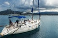 Greek yacht sailing to Lefkada island in Greece Royalty Free Stock Photo