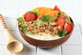 Greek Yoghurt with Granola, Strawberry, Avocado, and Peach Royalty Free Stock Photo