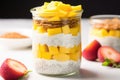 greek yogurt, chia seeds, and mango layered parfait