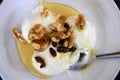 Greek yogurt dessert with honey and walnuts Royalty Free Stock Photo