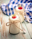 Greek yogurt glass, with strawberries, vertical