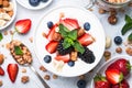 Greek yogurt granola and berry mix. Top view.