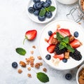 Greek yogurt granola and berry mix. Top view. Royalty Free Stock Photo
