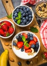 Greek yogurt granola with fresh berries . Royalty Free Stock Photo