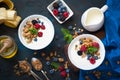 Greek yogurt with granola and fresh berries. Royalty Free Stock Photo