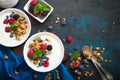 Greek yogurt with granola and fresh berries. Royalty Free Stock Photo