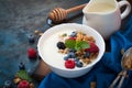 Greek yogurt with granola and fresh berries. Royalty Free Stock Photo