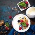 Greek yogurt with granola and fresh berries. Royalty Free Stock Photo