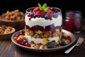 A Greek yogurt parfait with fresh berries and nuts